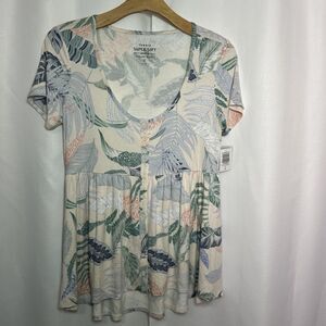 NWT Torrid Top Size 0 (large 12) floral Leaves empire waist peasant blouse Cream